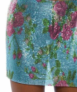 IN THE MOMENT FLORAL CHAINMAIL SKIRT -FINESSE-shop in the moment floral chainmail skirt blue multi 13 13