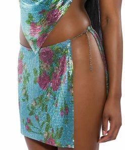 IN THE MOMENT FLORAL CHAINMAIL SKIRT -FINESSE-shop in the moment floral chainmail skirt blue multi 5 5