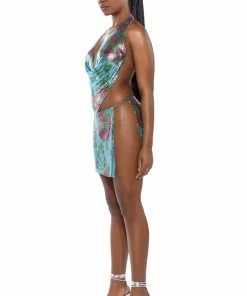 IN THE MOMENT FLORAL CHAINMAIL SKIRT -FINESSE-shop in the moment floral chainmail skirt blue multi 8 8