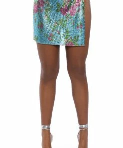 IN THE MOMENT FLORAL CHAINMAIL SKIRT -FINESSE-shop in the moment floral chainmail skirt blue multi 9 9