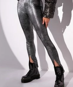 INTO THE NIGHT METALLIC SPLIT HEM PANT