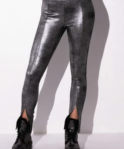 INTO THE NIGHT METALLIC SPLIT HEM PANT 9 INTO THE NIGHT METALLIC SPLIT HEM PANT -FINESSE-shop into the night metallic split hem pant black silver 3 3