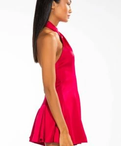 INVITE ONLY SATIN HALTERNECK ROMPER -FINESSE-shop invite only satin halterneck romper fuchsia 4 4