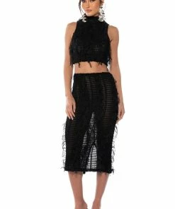 ITS A WRAP MACRAME MESH BODYCON MIDI SKIRT -FINESSE-shop its a wrap macrame mesh bodycon midi skirt black 3 3
