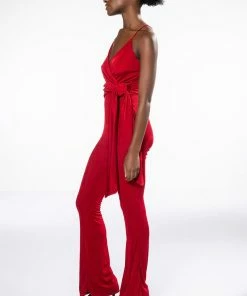 ITS ALL FOR YOU TIE FRONT SLEEVELESS JUMPSUIT -FINESSE-shop its all for you tie front sleeveless jumpsuit red 4 4
