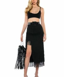 ITS YOUR TIME FRINGE MIDI SKIRT -FINESSE-shop its your time fringe midi skirt black 4 4