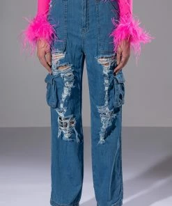 IVY DISTRESSED CARGO HIGH WAISTED JEANS