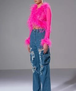 IVY DISTRESSED CARGO HIGH WAISTED JEANS -FINESSE-shop ivy distressed cargo high waisted jeans medium blue denim 4 4