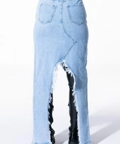 JUST WANNA DANCE HIGH LOW DENIM SKIRT -FINESSE-shop just wanna dance high low denim skirt light blue denim 10 10 c1 c1