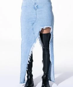 JUST WANNA DANCE HIGH LOW DENIM SKIRT -FINESSE-shop just wanna dance high low denim skirt light blue denim 8 8 c1 c1