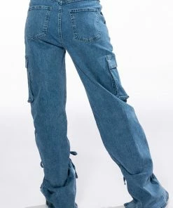 KENNA FRONT TIE DETAIL CARGO JEANS -FINESSE-shop kenna front tie detail cargo jeans medium blue denim 6 6