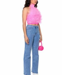 KICK BACK PINSTRIPE RHINESTONE WIDE LEG JEANS -FINESSE-shop kick back pinstripe rhinestone wide leg jeans medium blue denim 4 4