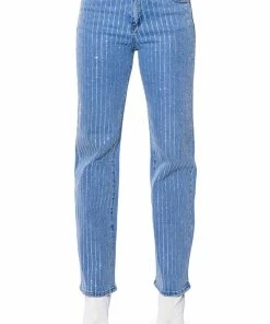 KICK BACK PINSTRIPE RHINESTONE WIDE LEG JEANS -FINESSE-shop kick back pinstripe rhinestone wide leg jeans medium blue denim 5 5