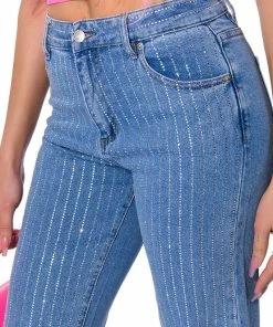 KICK BACK PINSTRIPE RHINESTONE WIDE LEG JEANS -FINESSE-shop kick back pinstripe rhinestone wide leg jeans medium blue denim 8 8