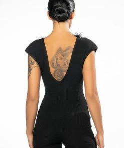 KYANITE FEATHERED ROMPER -FINESSE-shop kyanite feathered romper black 5 5