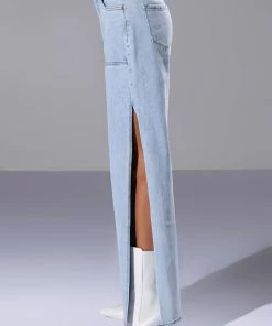 LASTING LOVER HIGH RISE SIDE SLIT JEANS 14 LASTING LOVER HIGH RISE SIDE SLIT JEANS -FINESSE-shop lasting lover high rise side slit jeans light blue 6 6