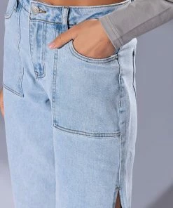 LASTING LOVER HIGH RISE SIDE SLIT JEANS 16 LASTING LOVER HIGH RISE SIDE SLIT JEANS -FINESSE-shop lasting lover high rise side slit jeans light blue 8 8