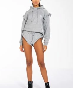 LAZY DAYZ RUFFLE DETAIL BOOTY SHORT -FINESSE-shop lazy dayz ruffle detail booty short heather grey 3 3