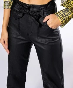 LE CHIC COATED PAPERBAG WAIST STRAIGHT LEG PANT -FINESSE-shop le chic coated paperbag waist straight leg pant black 8 8