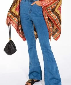 LENA SUPER HIGH RISE FLARE DENIM PANTS