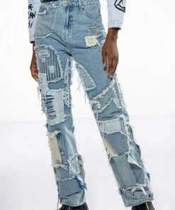 LEON PATCHWORK HIGH RISE STRAIGHT LEG JEANS