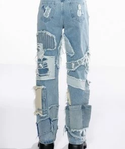 LEON PATCHWORK HIGH RISE STRAIGHT LEG JEANS -FINESSE-shop leon patchwork high rise straight leg jeans light blue denim 6 6 c1 c1 c1 c1 c1