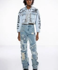 LEON PATCHWORK HIGH RISE STRAIGHT LEG JEANS -FINESSE-shop leon patchwork high rise straight leg jeans light blue denim 8 8 c1 c1 c1 c1 c1