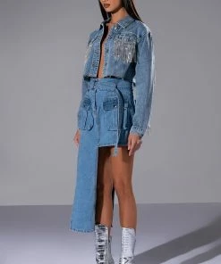 LEVEL UP MAXI MINI DENIM SKIRT -FINESSE-shop level up maxi mini denim skirt medium blue denim 3 3 c1