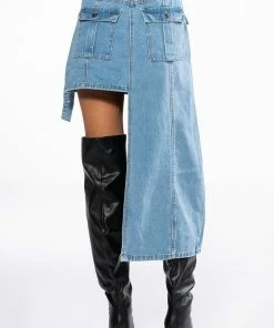 LEVEL UP MAXI MINI DENIM SKIRT -FINESSE-shop level up maxi mini denim skirt medium blue denim 7 7