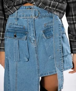 LEVEL UP MAXI MINI DENIM SKIRT -FINESSE-shop level up maxi mini denim skirt medium blue denim 8 8