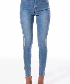 LIFE LIKE THIS RHINESTONE STRIPE SKINNY JEANS -FINESSE-shop life like this rhinestone stripe skinny jeans light denim 3 3 c1