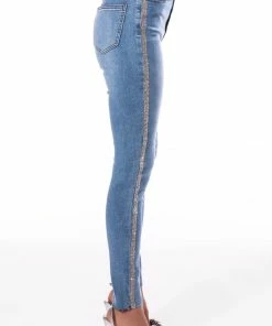 LIFE LIKE THIS RHINESTONE STRIPE SKINNY JEANS -FINESSE-shop life like this rhinestone stripe skinny jeans light denim 4 4 c1