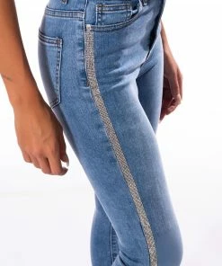 LIFE LIKE THIS RHINESTONE STRIPE SKINNY JEANS -FINESSE-shop life like this rhinestone stripe skinny jeans light denim 6 6 c1