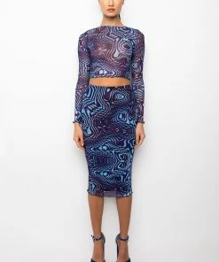 LINK UP MESH MIDI SKIRT -FINESSE-shop link up mesh midi skirt blue multi 7 7