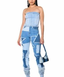 LITTLE BIT OF FUN FRAYED RELAXED FIT JEANS -FINESSE-shop little bit of fun frayed relaxed fit jeans light blue denim 4 4