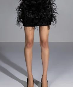 LIVING IT UP SATIN AND SPIKES FEATHER MINI SKIRT -FINESSE-shop living it up satin and spikes feather mini skirt black 5 5 c1