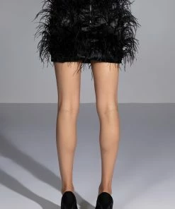 LIVING IT UP SATIN AND SPIKES FEATHER MINI SKIRT -FINESSE-shop living it up satin and spikes feather mini skirt black 8 8 c1