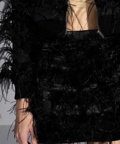 LIVING IT UP SATIN AND SPIKES FEATHER MINI SKIRT -FINESSE-shop living it up satin and spikes feather mini skirt black 9 9 c1