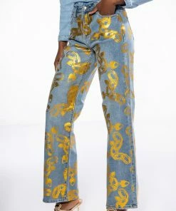 LOCK MY LOVE FOIL DETAILED JEANS