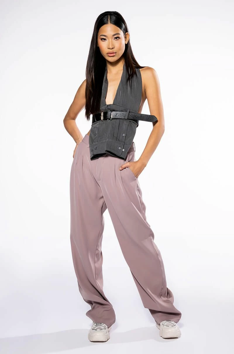 LOGAN WIDE LEG TROUSER IN TAUPE 2 LOGAN WIDE LEG TROUSER IN TAUPE - Image 2