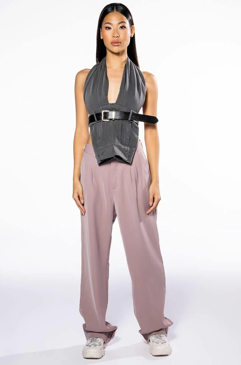 LOGAN WIDE LEG TROUSER IN TAUPE 7 LOGAN WIDE LEG TROUSER IN TAUPE - Image 7