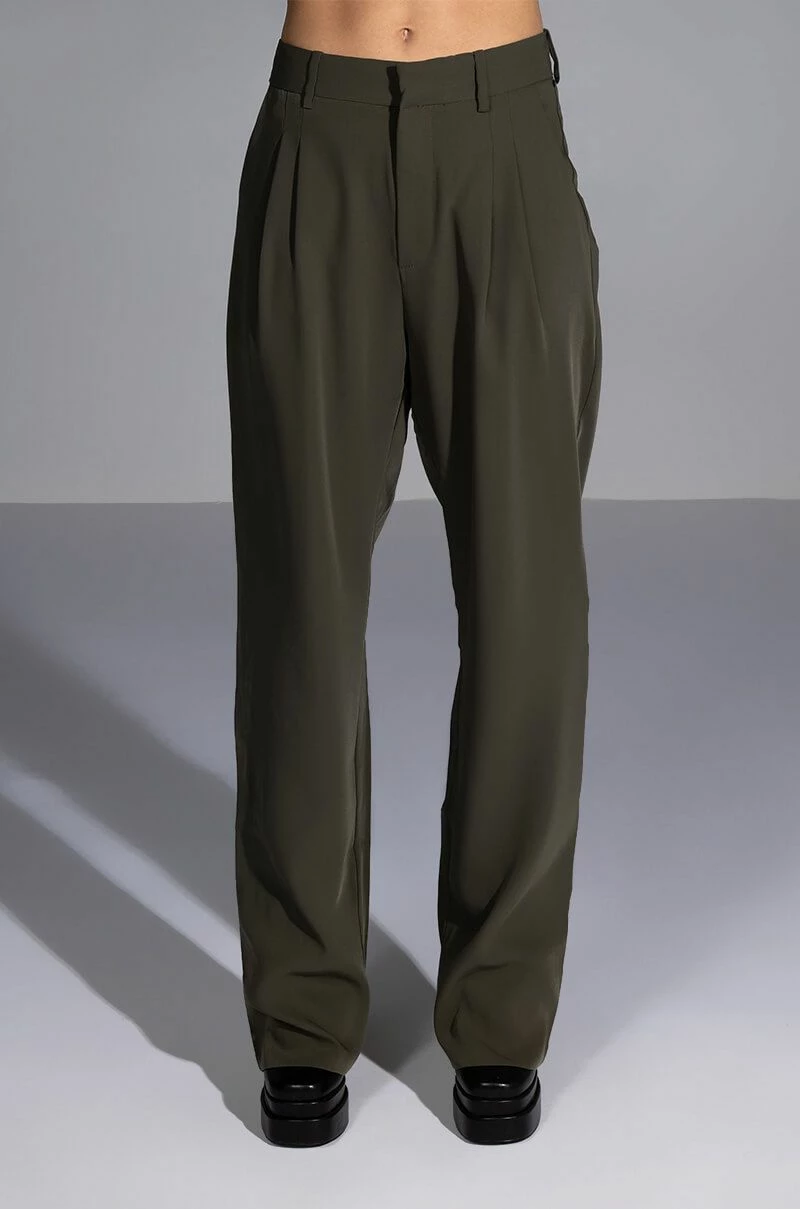 LOGAN WIDE LEG TROUSER IN OLIVE 3 LOGAN WIDE LEG TROUSER IN OLIVE - Image 3