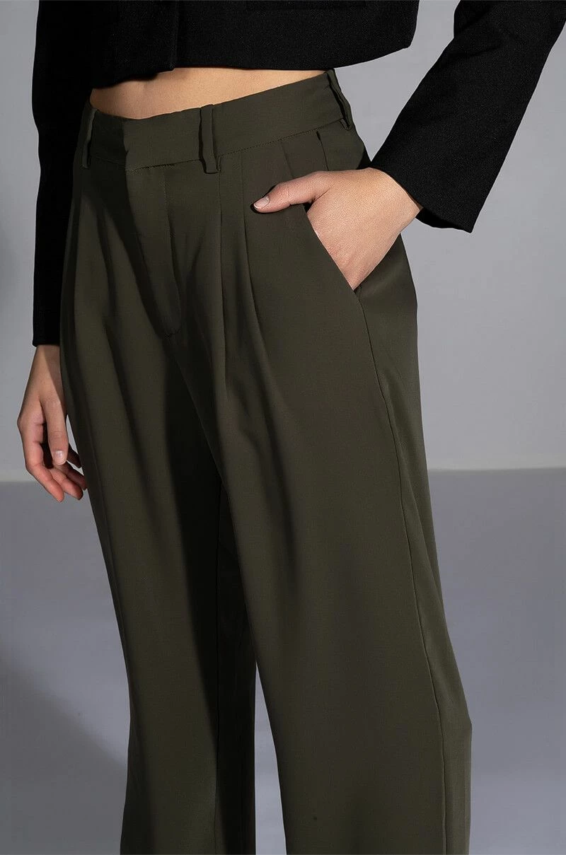 LOGAN WIDE LEG TROUSER IN OLIVE 6 LOGAN WIDE LEG TROUSER IN OLIVE - Image 6