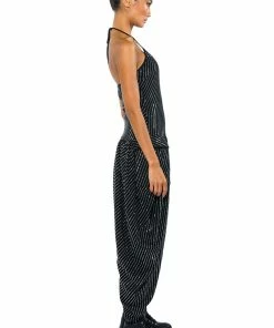 LONDON RHINESTONE STRIPE RELAXED FIT HALTER NECK JUMPSUIT -FINESSE-shop london rhinestone stripe relaxed fit halter neck jumpsuit black 7 7