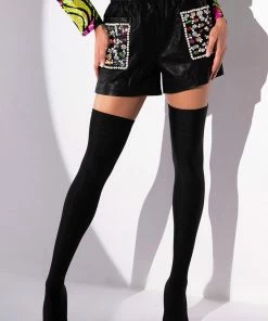 LORIE GEM EMBELLISHED FAUX LEATHER SHORTS