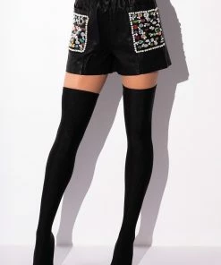 LORIE GEM EMBELLISHED FAUX LEATHER SHORTS -FINESSE-shop lorie gem embellished faux leather shorts black 5 5