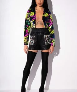 LORIE GEM EMBELLISHED FAUX LEATHER SHORTS -FINESSE-shop lorie gem embellished faux leather shorts black 9 9