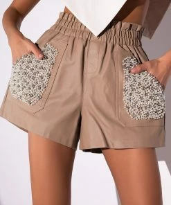 Alternative view of LORIE PEARL EMBELLISHED FAUX LEATHER SHORTS