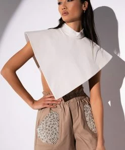 LORIE PEARL EMBELLISHED FAUX LEATHER SHORTS 11 LORIE PEARL EMBELLISHED FAUX LEATHER SHORTS -FINESSE-shop lorie pearl embellished faux leather shorts beige 3 3