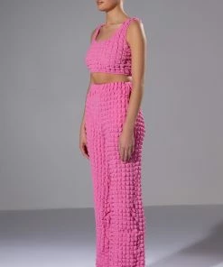 LUCY TEXTURED WIDE LEG PANT -FINESSE-shop lucy textured wide leg pant pink 3 3